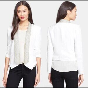 NWT Women Rebecca Minkoff Ivory Silver Bedazzle Collar 100% Silk Blazer Jacket 8